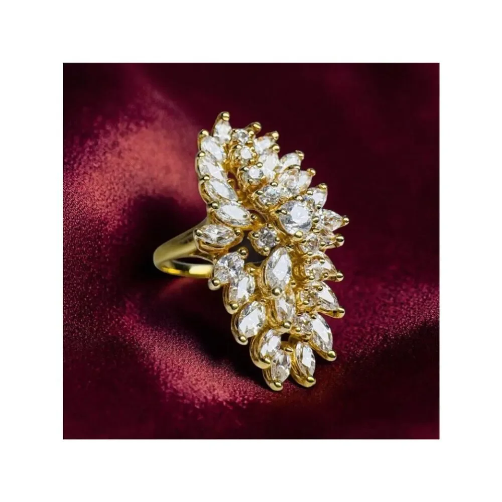 14K Gold Spray Ring size 8.5 Retro ca1970 Marquise Cluster Cocktail Ring 10.5g